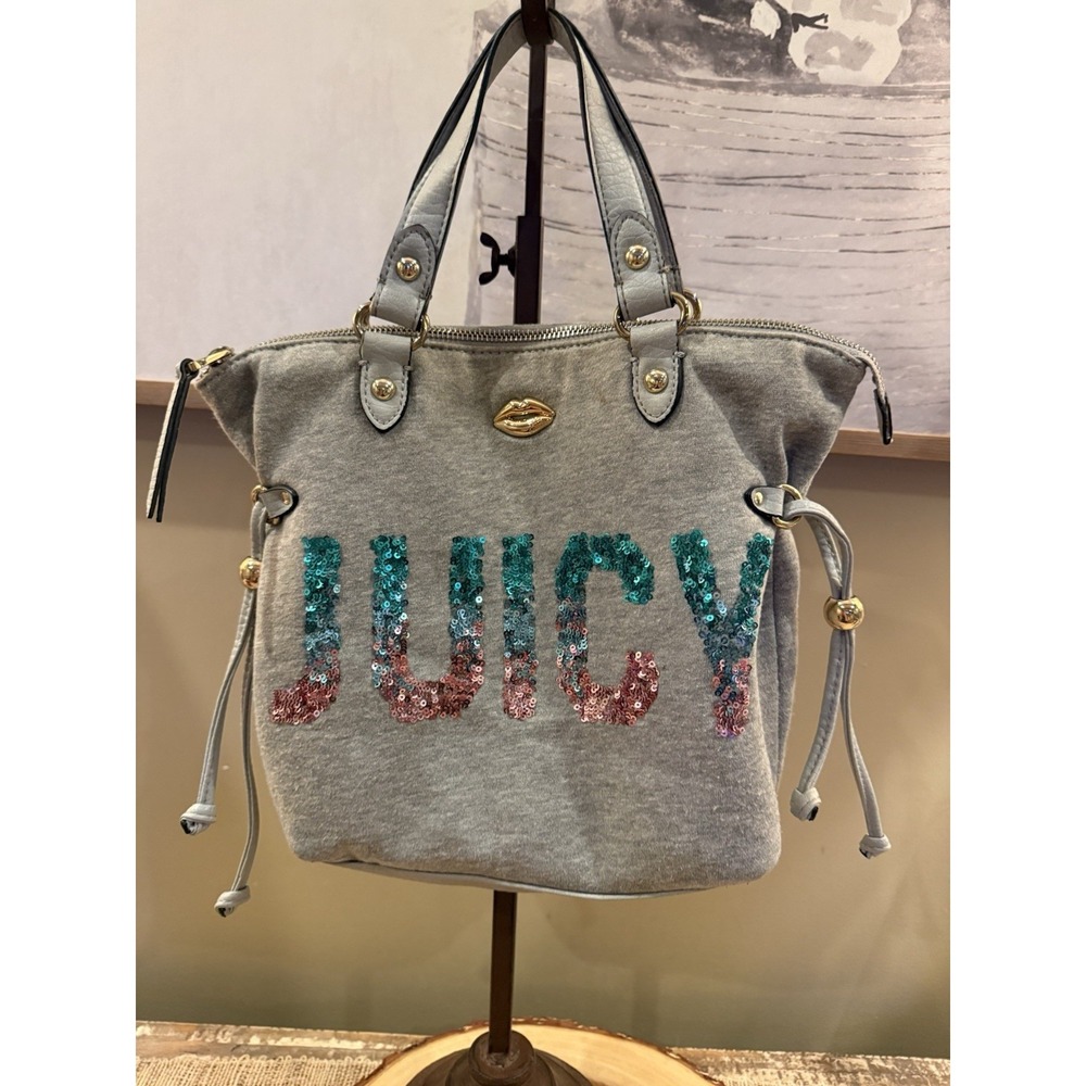 Vintage Juicy Couture Gray Zip Tote Purse Iridescent Colorful Sequin‎ Jersey